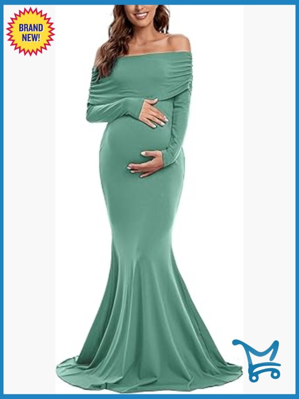 Off Shoulder Maternity Dress Long Sleeve Ruched Gown for Baby Shower Photography